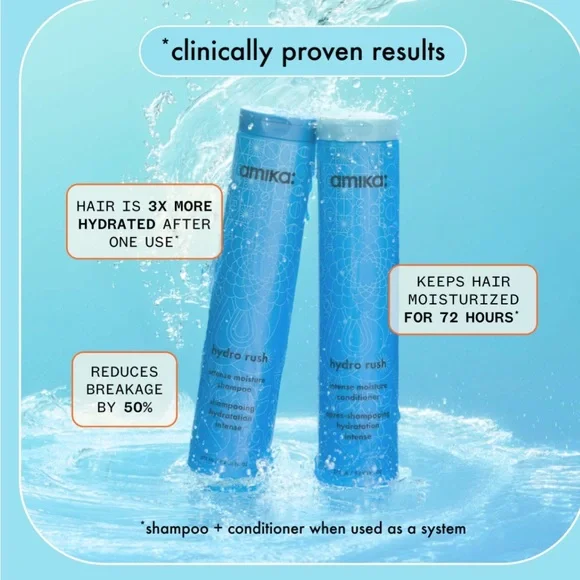 Amika Hydro Rush Intense Moisture Shampoo and Conditioner LITERS Leave-in. - Picture 6 of 9